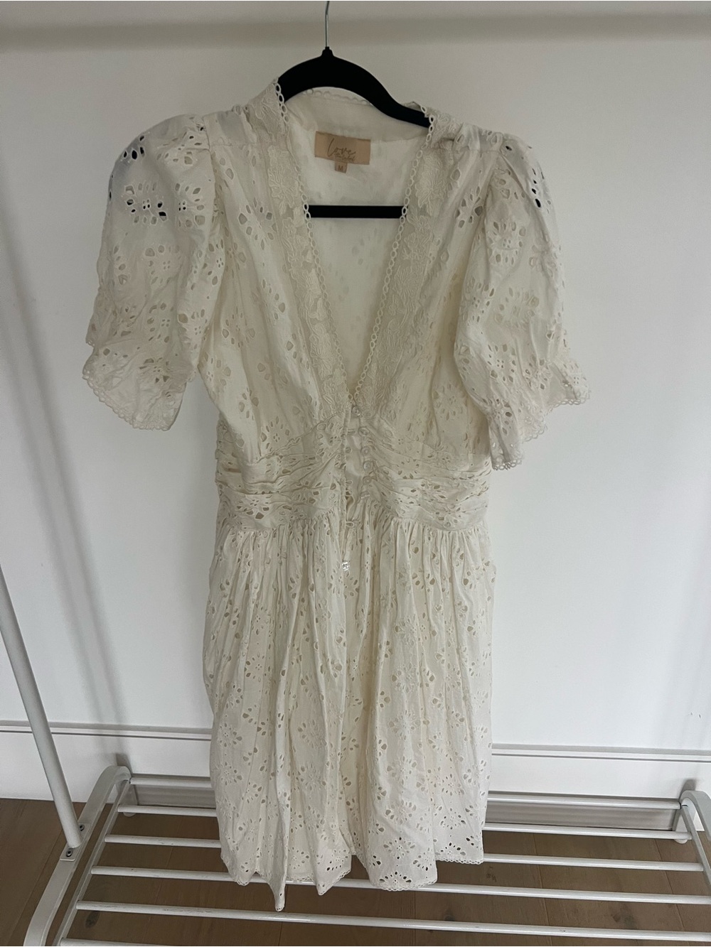 Ivory Eyelet Mini Dress with Puff Sleeves